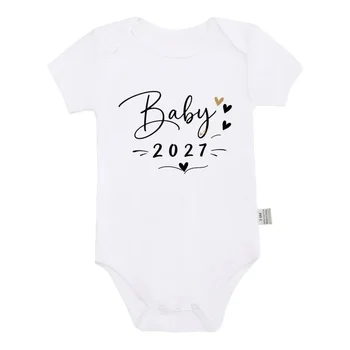 Combinaison Bébé 2027 pour Annonce de Grossesse, Imprimé Cœur, Manches Courtes, Grenouillère en Coton pour Nouveau-né, Tenue Révélatrice de Sexe 2