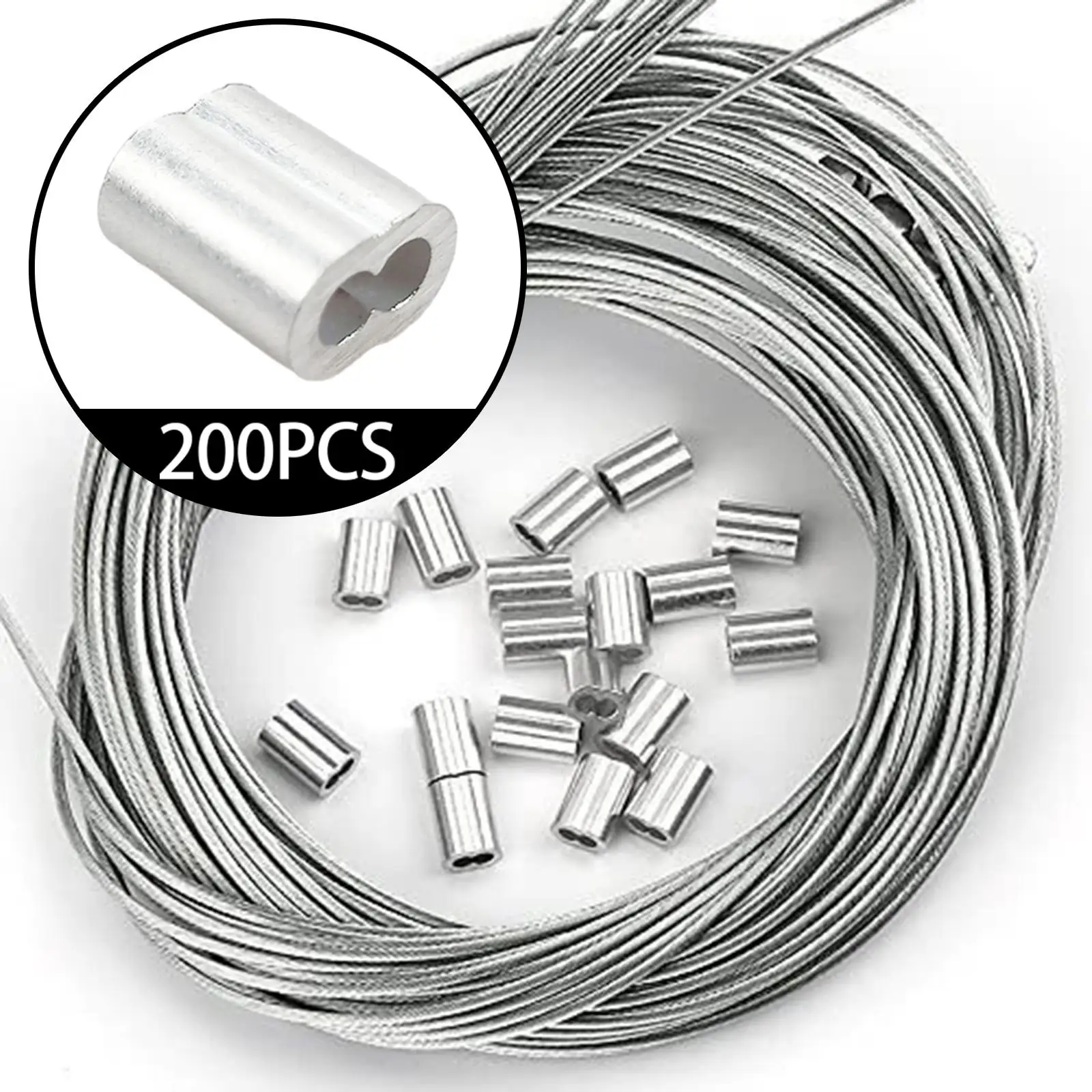 200Pcs Aluminum Sleeves Wire Rope Sleeves with Double Ferrules Fittings Fixing Clips Practical Tools Cable Ferrules