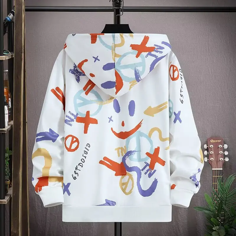 2026 New Men's Zip Hoodies Hip Hop Graffiti Oversized Sweatshirt Graphic Hoodies Harajuku Streetwear Pullover Men's Clothing