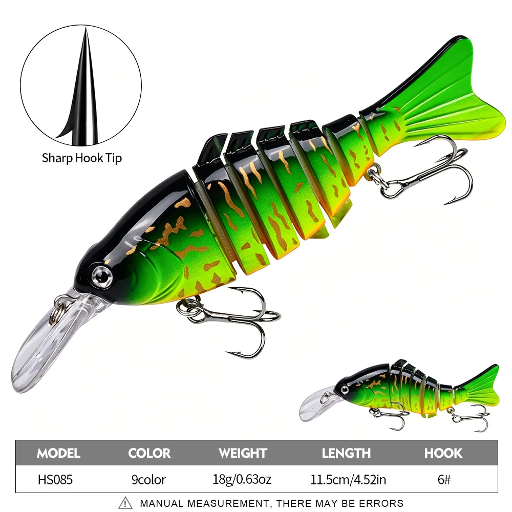 BILLINGS 1pcs Sinking Bionic Lure, 7-Segment Multi-Section Lure 11.5cm 18g Triple-Hook Lure Multi-Section Plastic Lures