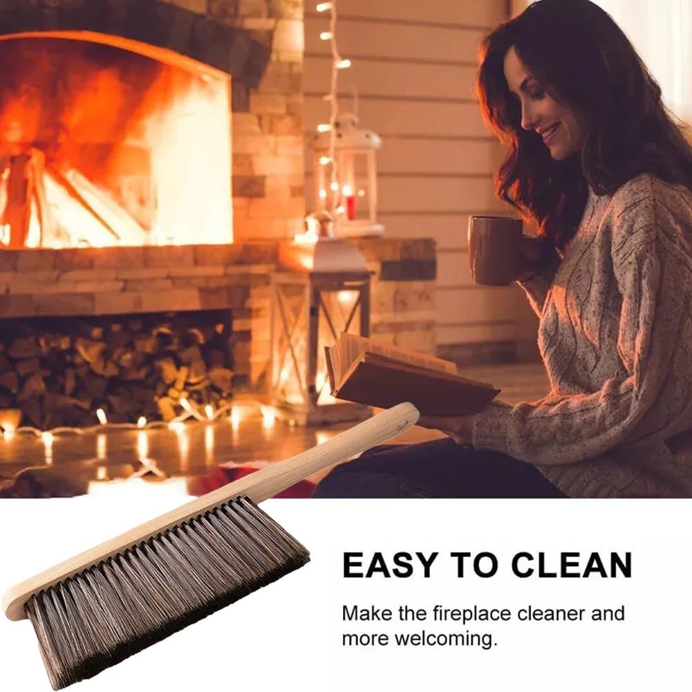Wooden Handle for fireside Brush with Defined Shape Head to Maintain Cleanliness in Front Facing Rear and Corner Zones