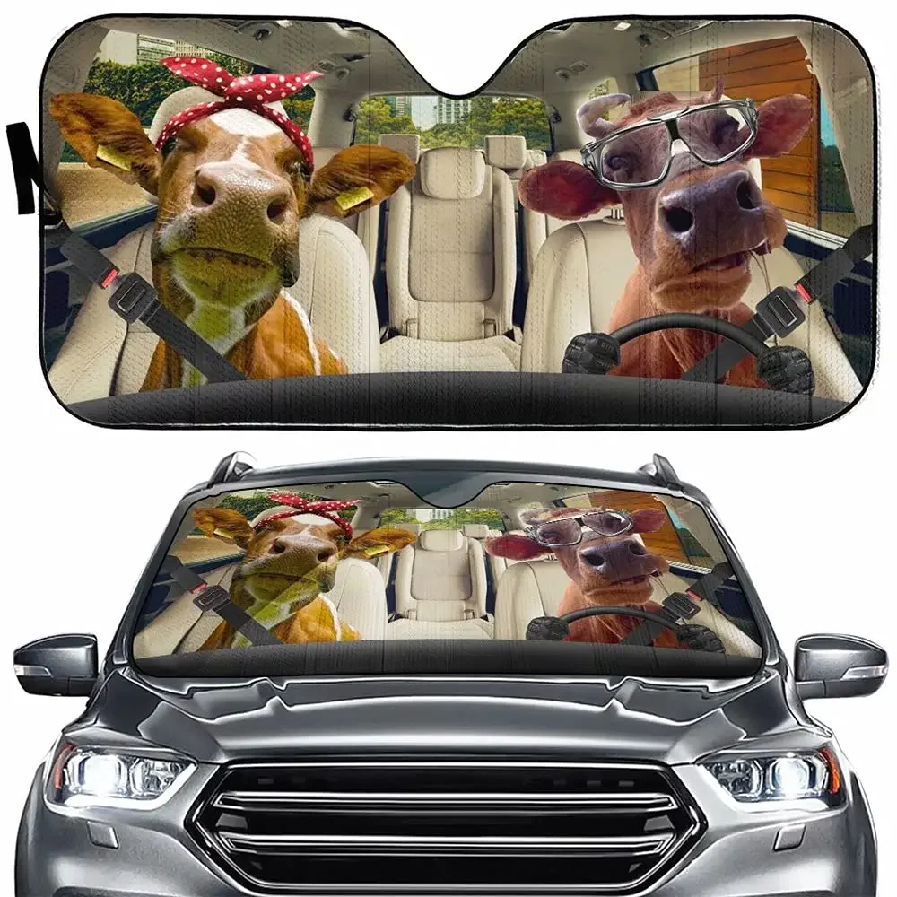 Farm Cow Driver Auto Windshield Sun Shade,Funny Heifer Couple Sun Visor Protector Sunshade for Car Truck SUV to Keep Your Vehicl