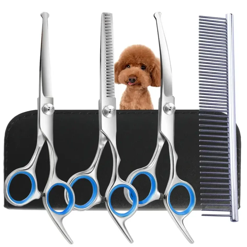 

Safty Pet Grooming Scissors Round Head Professional Stainless Steel Dog Hair Scissors Pets Shears Animal Cutting Portable Set