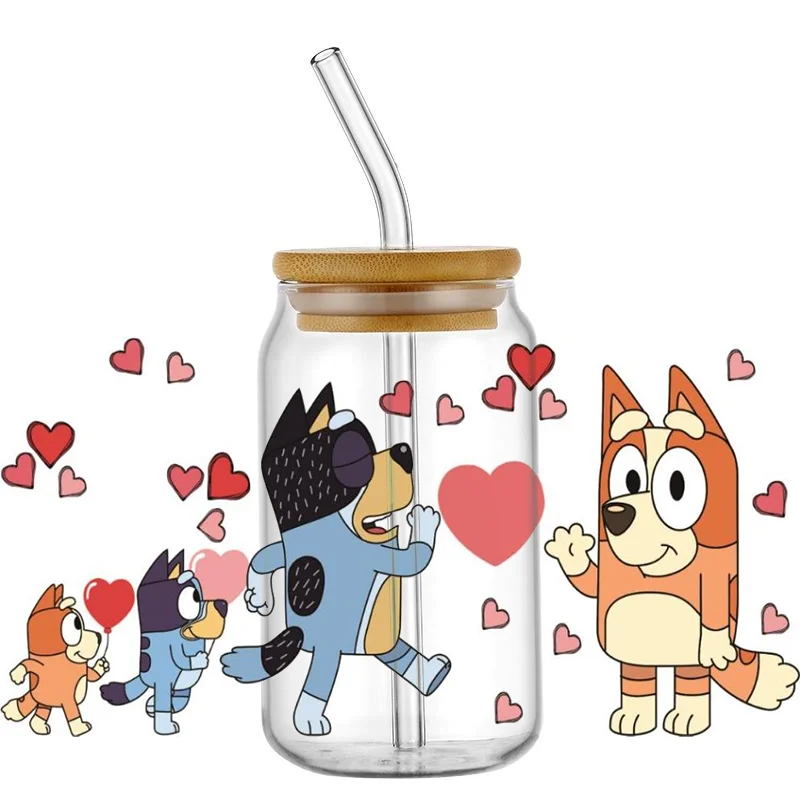 Miniso 3d Cartoon Hund 16oz libbey uv dtf Tasse Wrap Transfer Aufkleber benutzer definierte Etikett DIY Logo selbst klebende Tasse Aufkleber Aufkleber