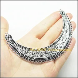1 New Moon Charms Connectors Tibetan Silver Plated Flower Plant Pendants 23x112mm