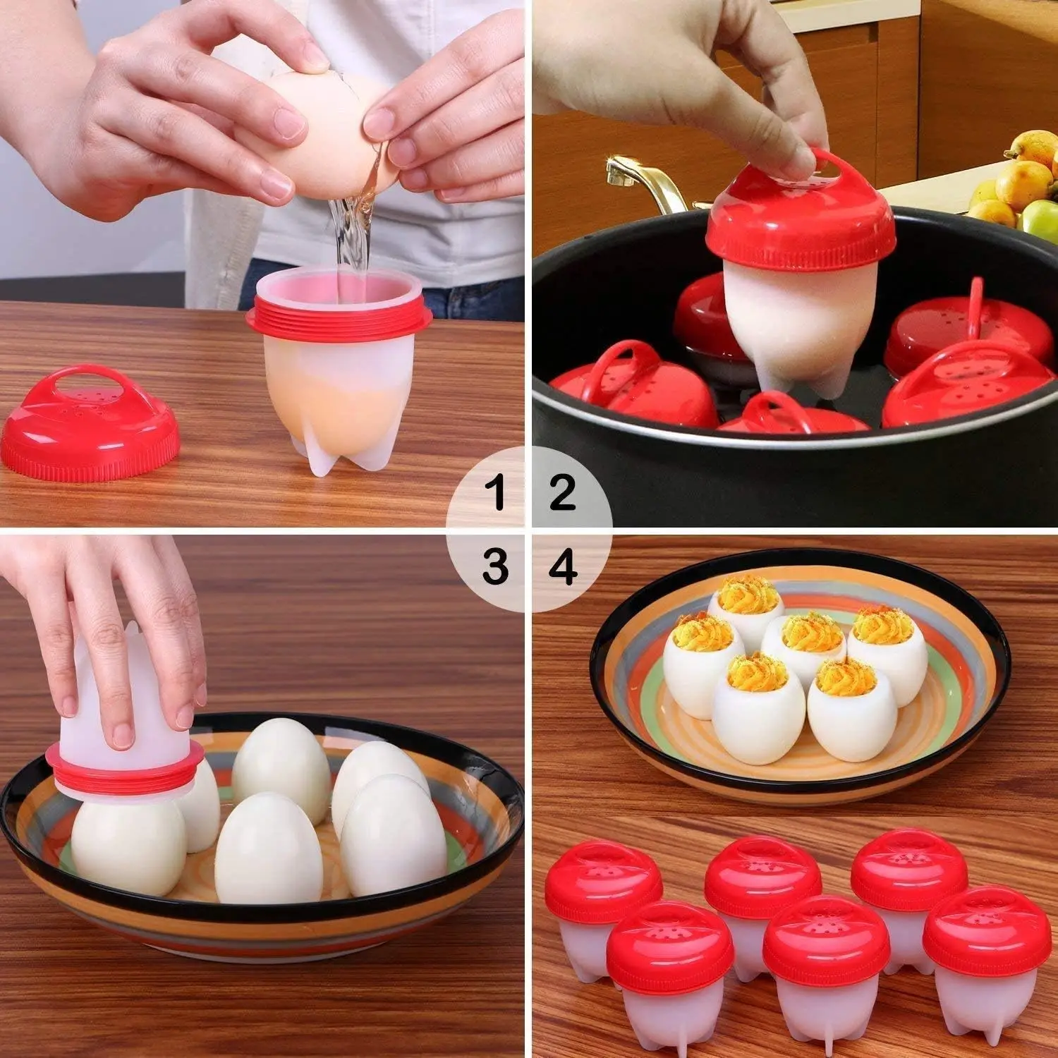 6pcs Egg Cooker Hard Boiled Egg Without The Shell Silicone Boiled Steamer Egg Poacher Cooker Silicone Nonstick Egg Boiler Cooker