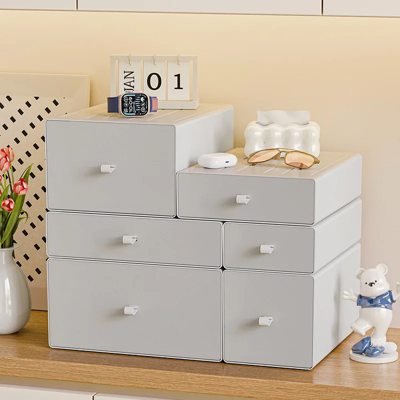 Caja de almacenamiento de escritorio de plástico blanco puro, cajón pequeño de Color sólido para organización de dormitorio de estudiantes y escritorio de oficina