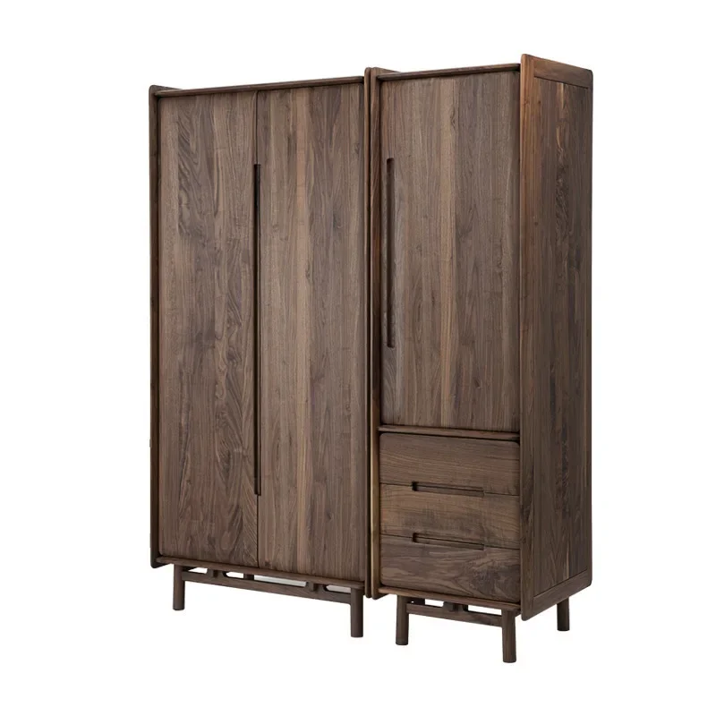 

Nordic all solid wood wardrobe, black walnut cherry wood light luxury, simple and modern bedroom