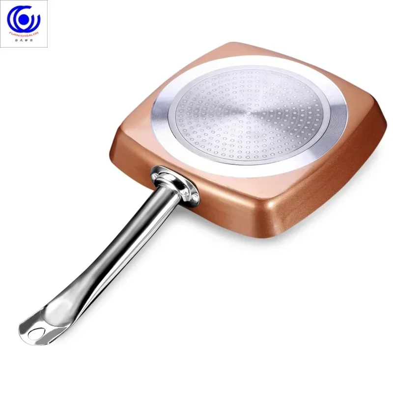 Copper Square Frying Pan with Ceramic Coating, Skillet Oven, Dishwasher Safe, 4 L Non-stick Cooking Pan