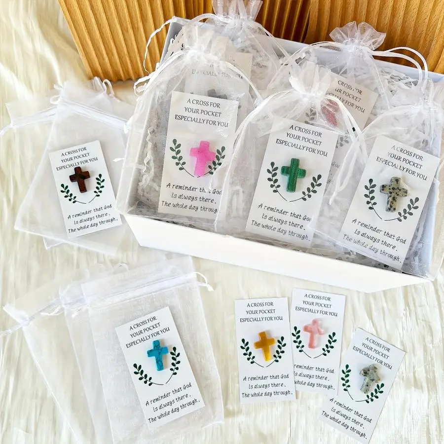 1/5/10/20/50/100pcs Lucky Cross Pocket Hug Token Gift Set with s Cross Ornaments s Greeting Cards s Organza Bag Prayer Keepsake