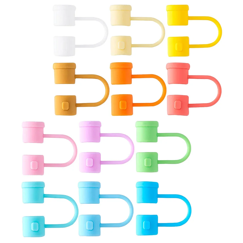 12 Pcs Silicone Straw Stopper Straws with Caps Hat Toppers Tip Covers Protective