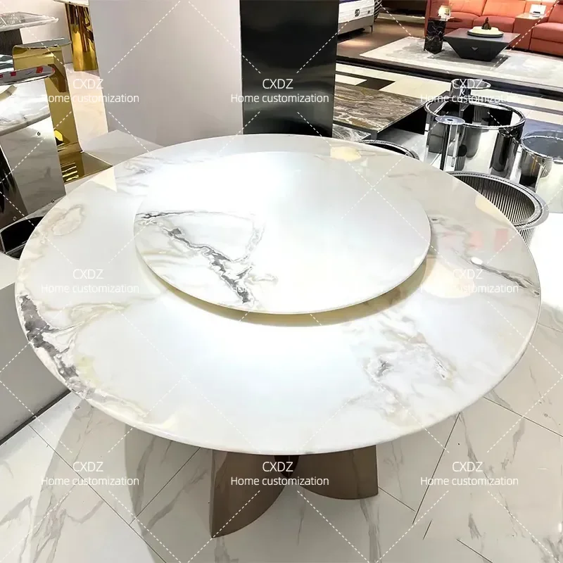 Natural White Marble Round Dining Table Modern Luxury Stone Table for Home Villa High End Elegant Kitchen Furniture