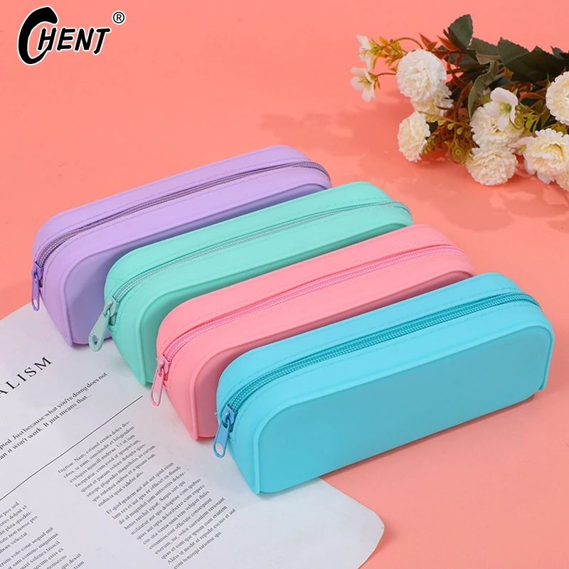 Imagem -02 - Moda Silicone Pencil Case Grande Capacidade Doce Colorido Papelaria Criativa e Minimalista Caneta Estudante