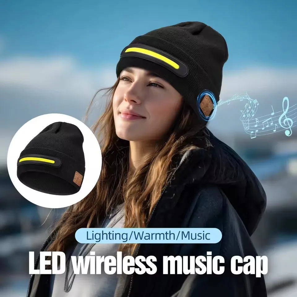 LED Lighted Beanie Hat Night Scope USB Rechargeable Super Bright Winter Warm Knitted Hat For Men Dad Husband Fathe