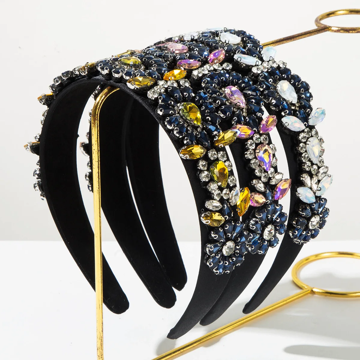 

New Baroque Retro Heavy Craft Inlaid Diamond Flower Headband High-end French Wide Hair Accessory