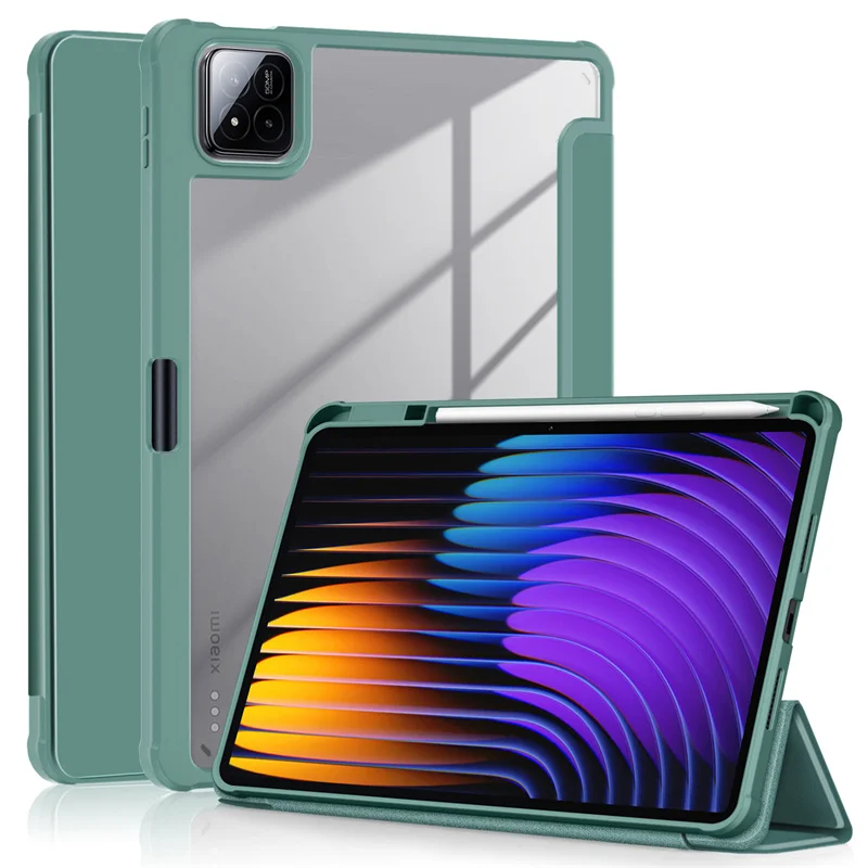 Xiaomi Pad 7 ブルー+カバー+Focus Pen For Xiaomi Pad 7 Case With Pen Holder PU Leather Acrylic Back Fold