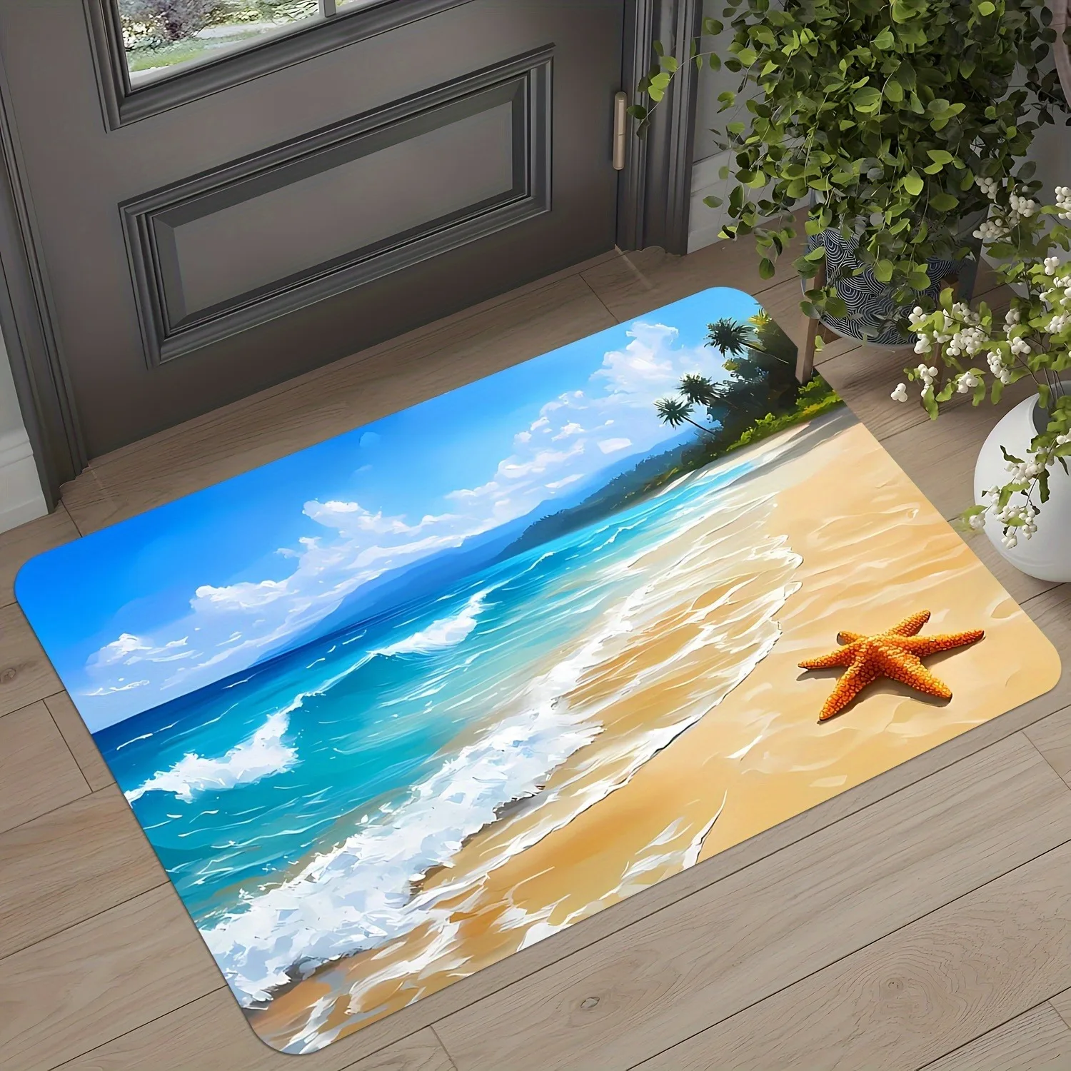Front Door Mat Ocean Blue Whale Printed Rug Rectangle Entrance Welcome Carpet Non Slip Beach House Floor Cushion