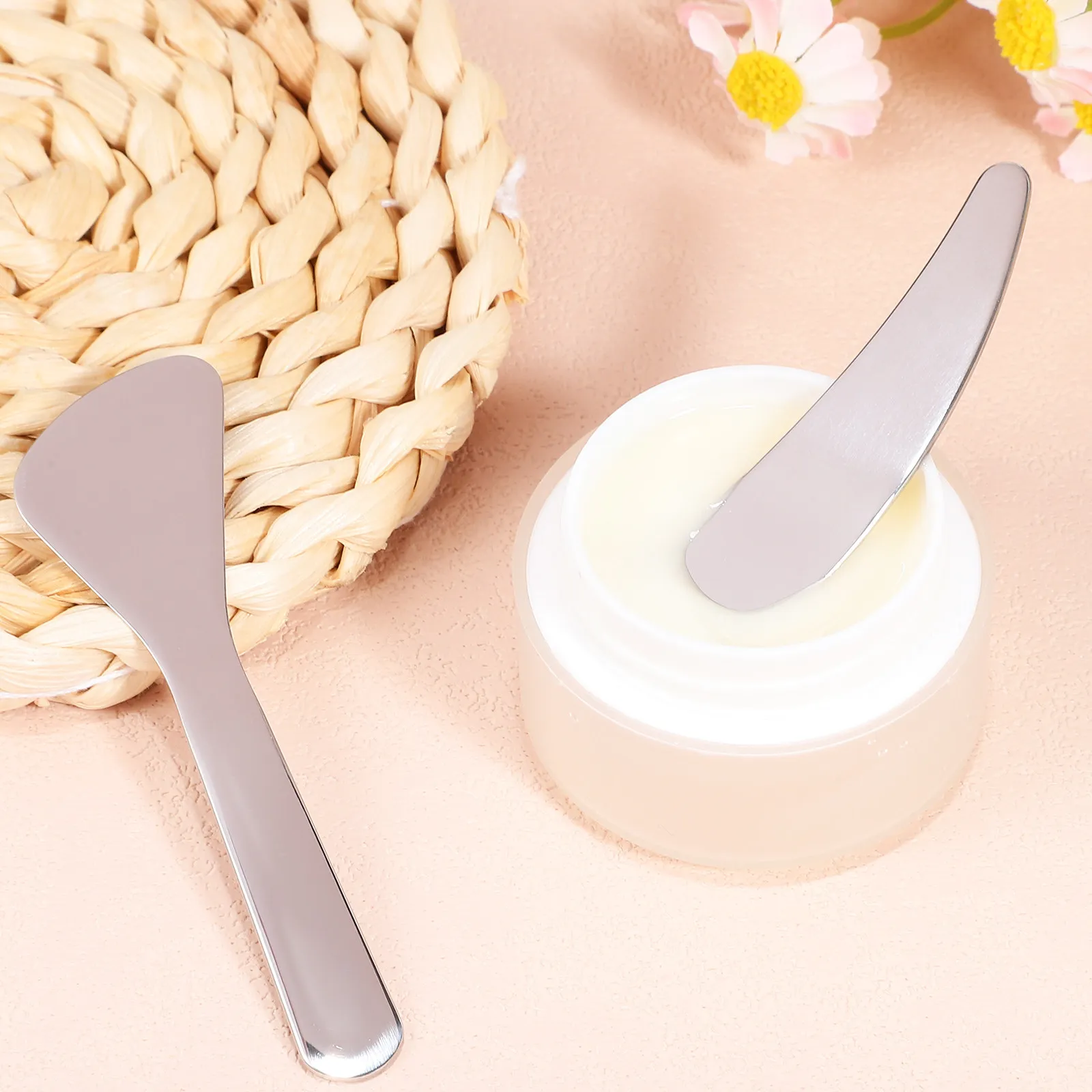 2Pcs Eye Cream Spatula Stainless Steel Skincare Tools Smooth Polished Spoon Beauty Scoop for Face Makeup Application