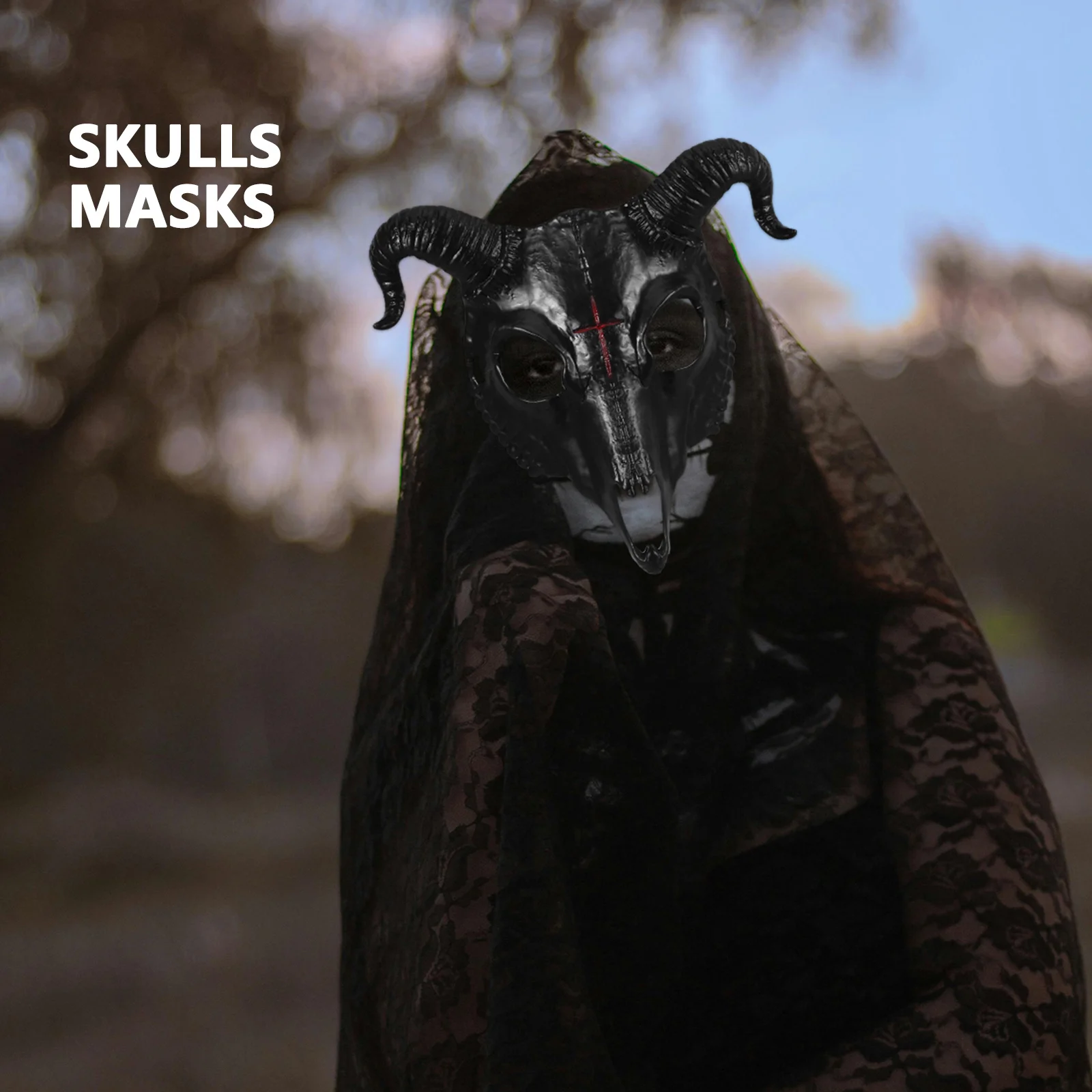 

Sheep Skull Mask Lightweight Plastic Sheep Horn Masquerade Halloween Party Cosplay Costume Photo Prop Performance Horn Mask