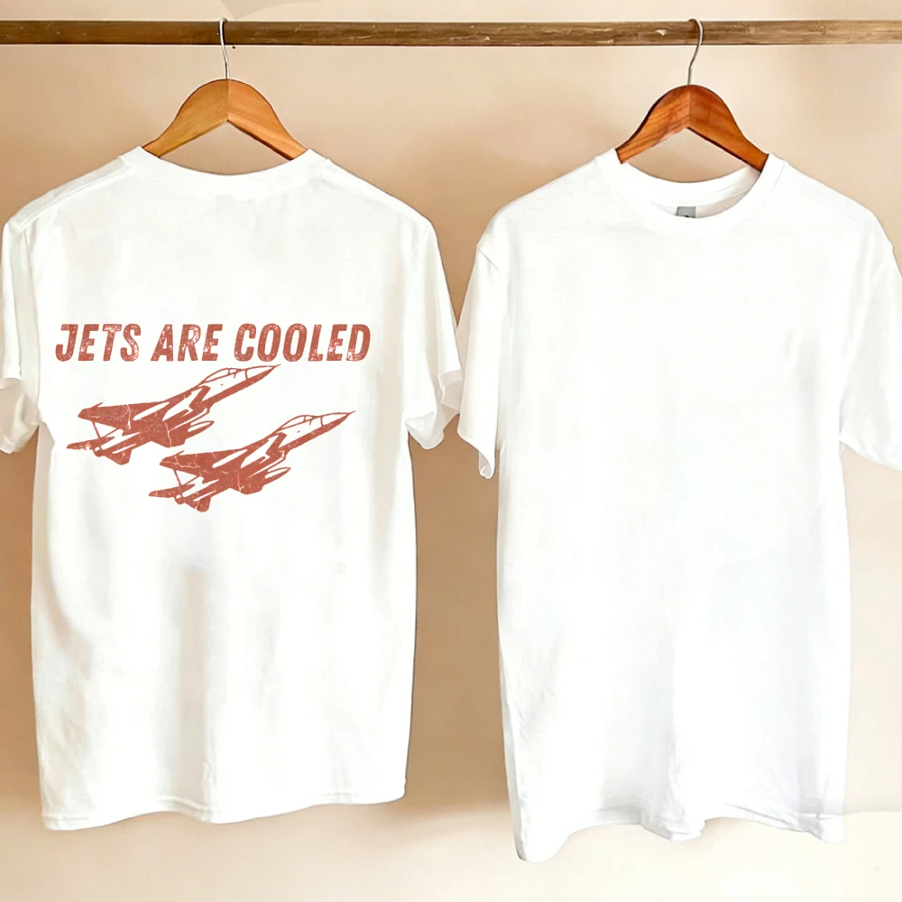 Unisex Jets Are Cooled Vintage Fighter Jet Boxy Tee, Retro Military Graphic Top, Soft Cotton Blouse, Aviation Fan Casual Gift