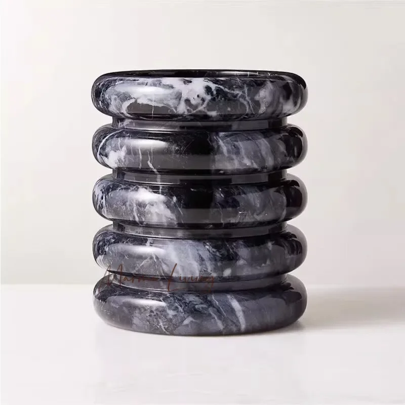 British Designer Natural Marble Wine Chiller Bucket Champagne Beer Ice Bucket Wine Bottle Cooler Chiller Stone Vase Home Decor