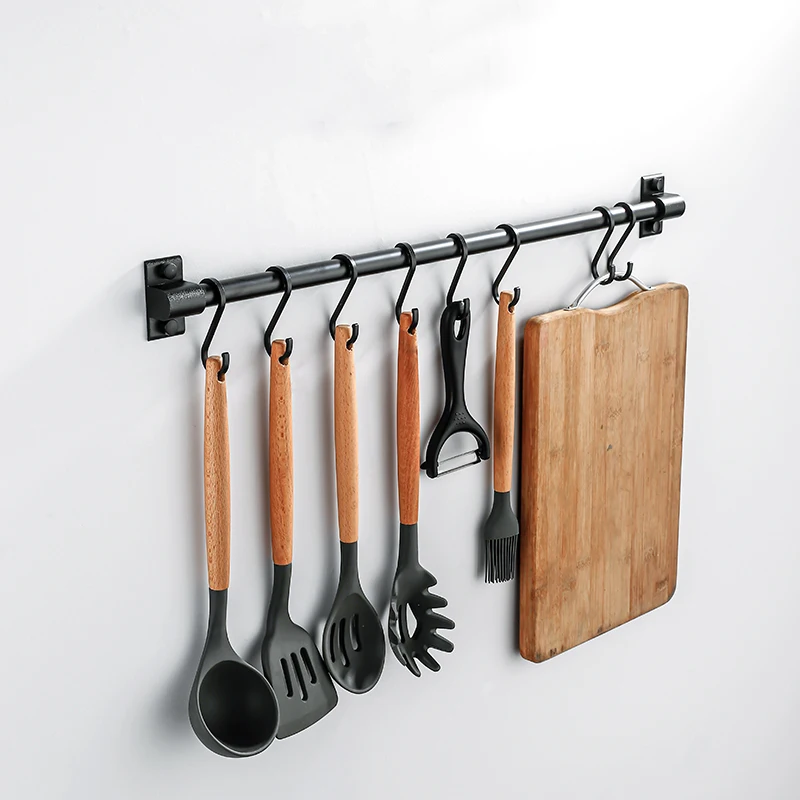 Storage Shelf Hanging Hooks Multifunction Hanger Kitchen Rail Rack with Removable Hooks Wall Mounted Storage Hooks