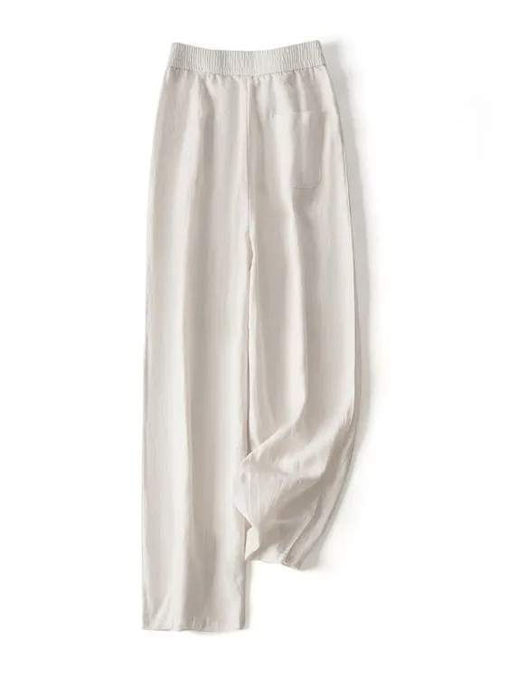 High-End Lyocell Linen Straight Leg Pants Women Summer Breathable Casual Trousers Slim Wide Leg Banana Pants