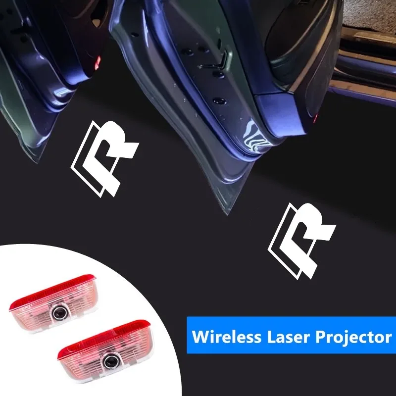 New 2PCS Car Door Emblem LED Light Welcome Lamp Wireless Laser Projector For Volkswagen Rline Jetta Golf Beetle CC Polo Passat