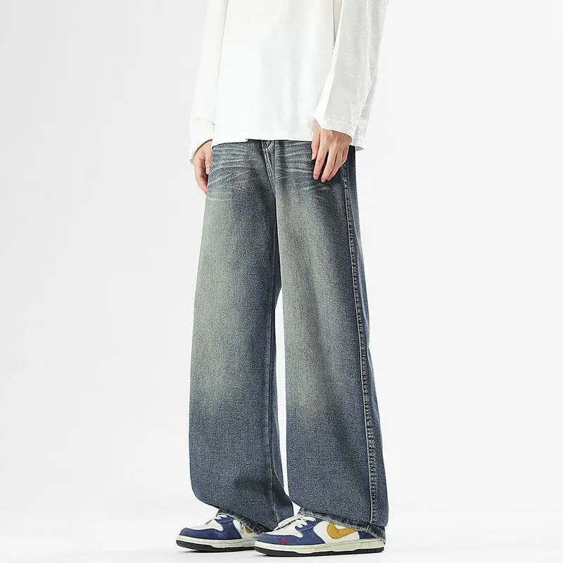 

Men's Jeans Spring And Autumn New High Street Casual Retro Straight Tube Loose American High Street Wide Leg Long Pants