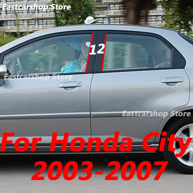 For Honda City 2007 2006 2005 2004 2003 Car B C Pillar Middle Central Column PC Window Bright Black Decoration Sticker Cover