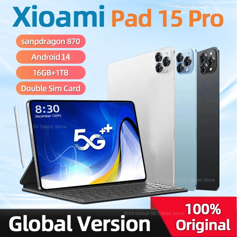 

new Original Pad 15 Pro Global Version Snapdragon 870 Android 14.0 Xioami Tablet PC 20000mAh 16GB 1024GB 5G HD 4K Screen WIFI Mi