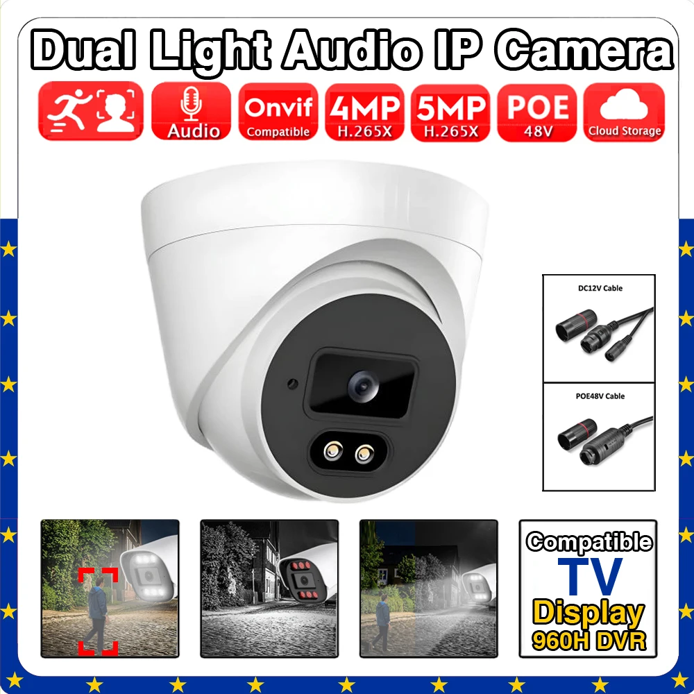 

AI Smart IP POE Camera 5MP 4MP Night Vision Full Color Dual Mode Audio Onvif White Light Xmeye Indoor Dome Enhanced Monitoring