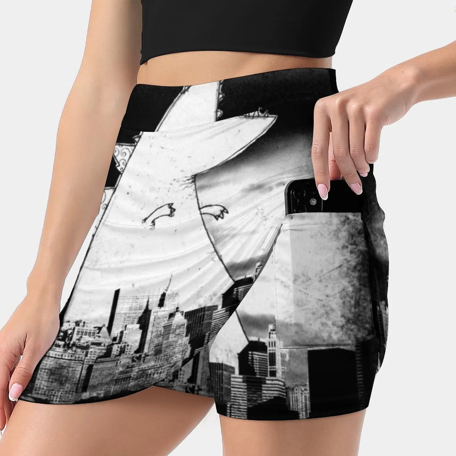 

Attack! Women's skirt With Pocket Vintage Skirt Printing A Line Skirts Summer Clothes Sci Fi Horror Monster Dinosaur City