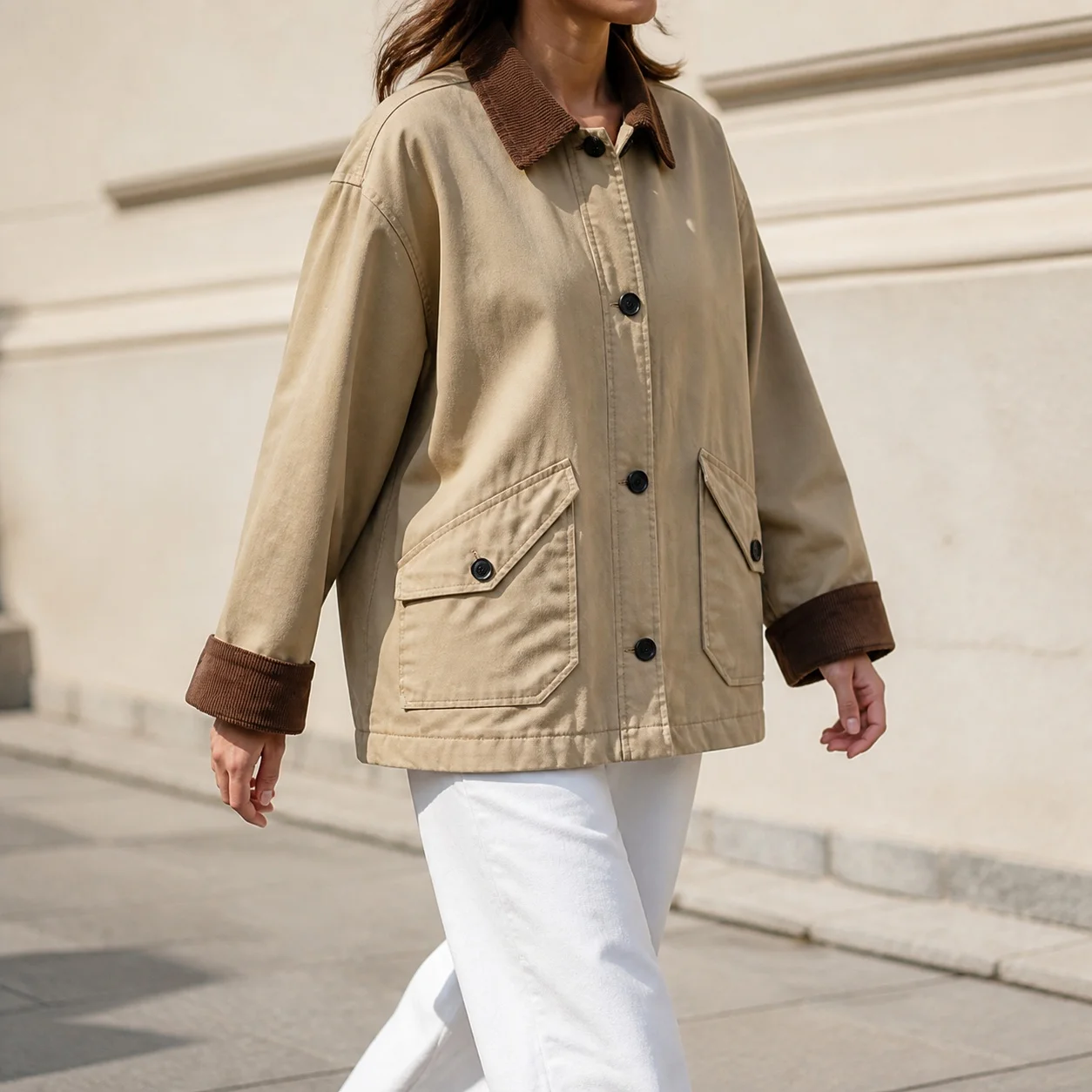 Women's Winter Female Turn Down Collar Long Sleeve Single Breasted Color Block Solid Streetwear Jacket for Spring Autumn