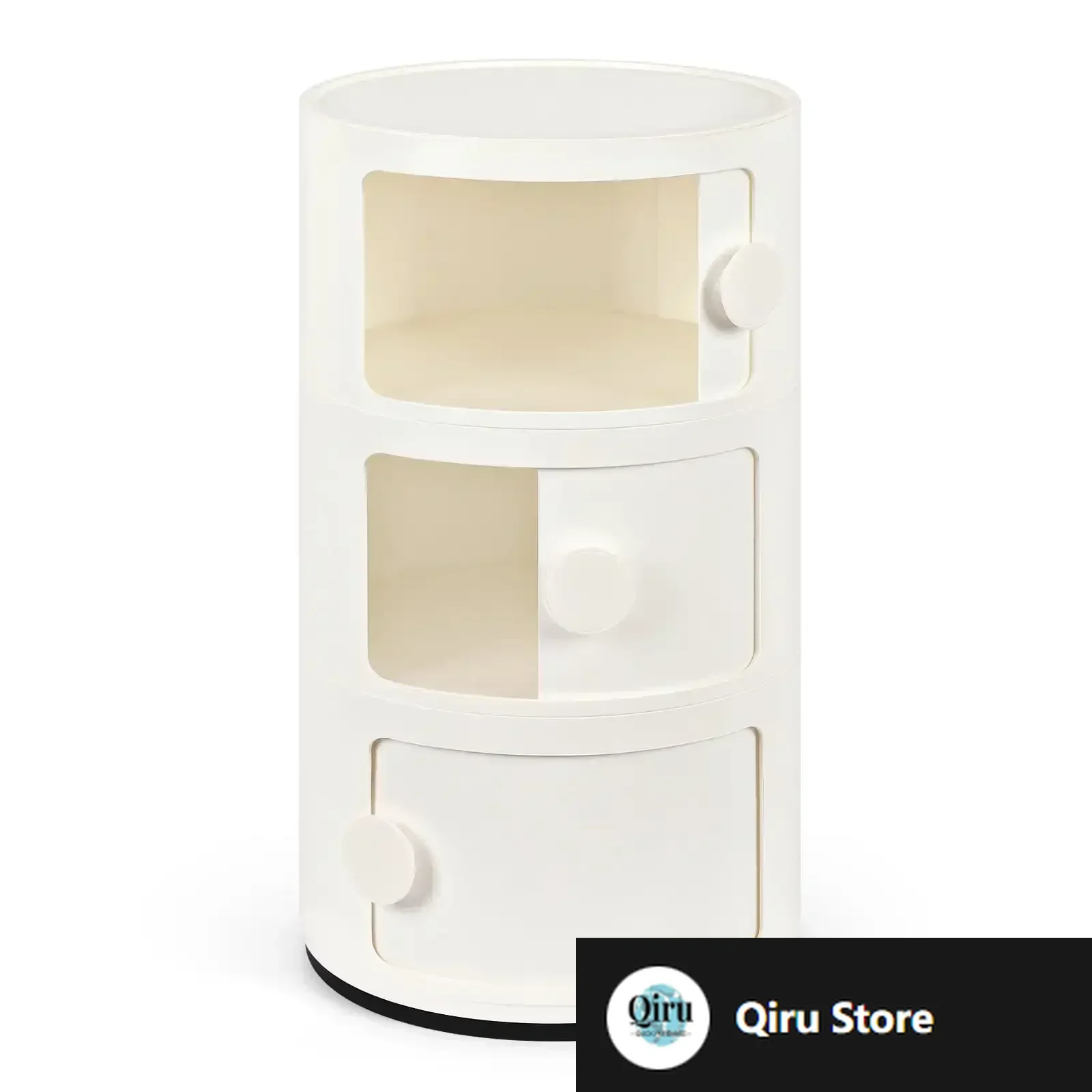 

3 Drawer Sliding Barrel Modern Bedroom Nightstand, White