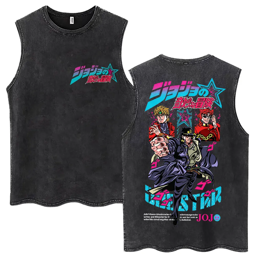 Anime JoJo Bizarre Adventure Stone Ocean Kujo Jolyne Washed Tank Tops Men Women Harajuku Vests Cotton Loose Sleeveless T-shirt view 4