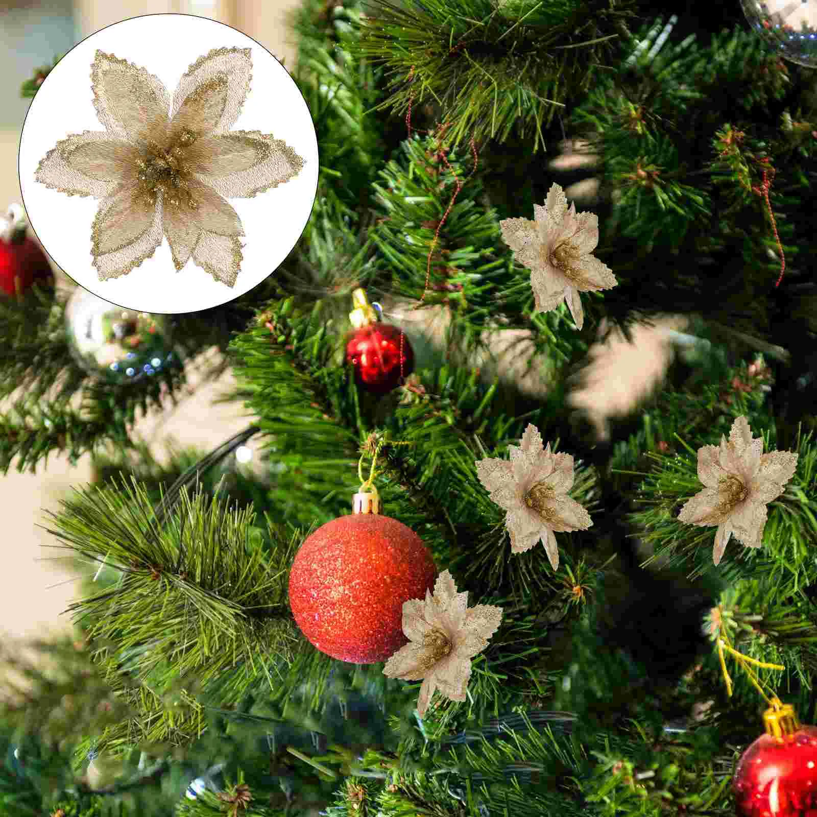 

Poinsettia Floral Gold Dust Christmas Flowers Decorations Xmas Tree Adornments Accessories Decors