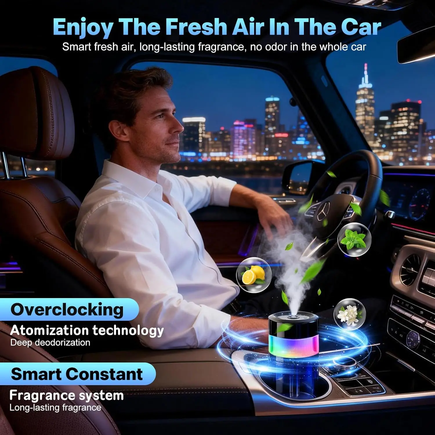 Smart Car Air Freshener - 4 Adjustable Mist Modes Car Air Freshener Diffuser With Starry Sky Projection Auto On/Off Aroma Diffus