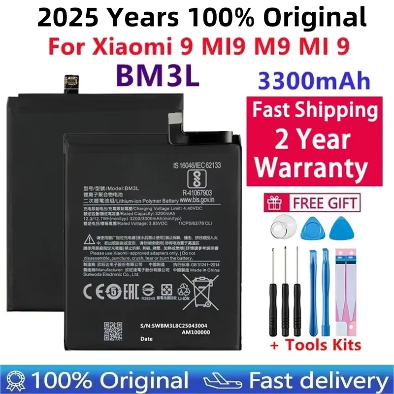 

Fast Shipping 2024 Year 100% Original Replacement Battery 3300mAh For Xiaomi 9 MI9 M9 MI 9 BM3L Genuine Phone Battery Batteries