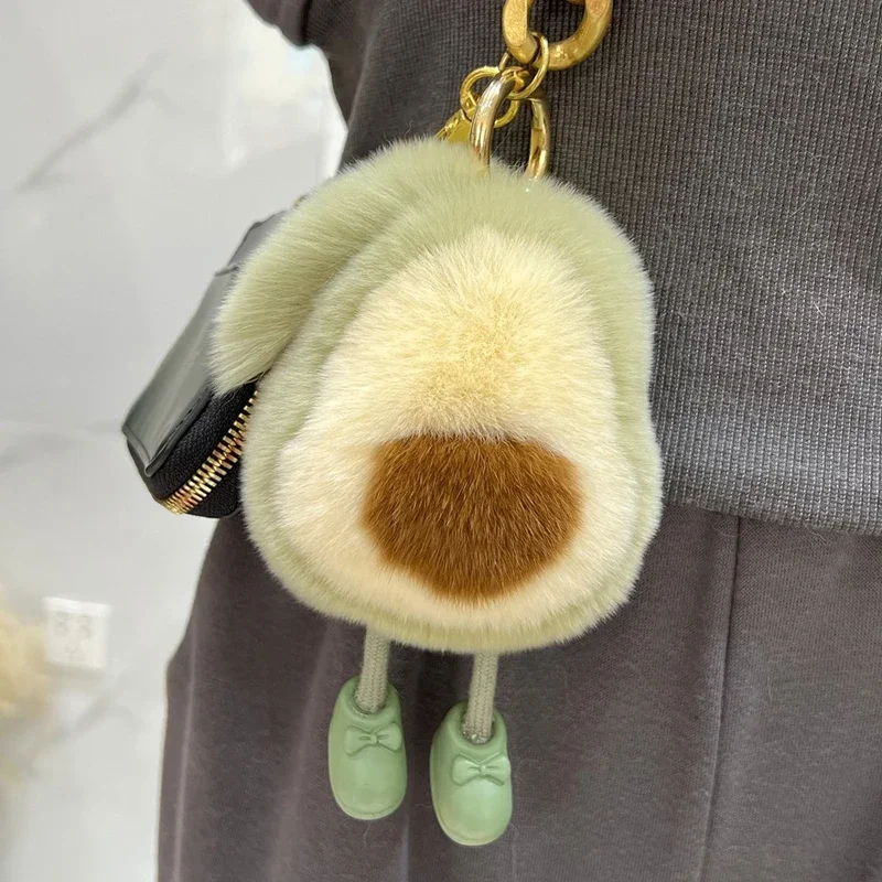 Nuovo simpatico imitazione pelliccia di coniglio Rex avocado portachiavi per auto ciondolo ragazza Kawaii regalo bambola di peluche zaino ciondolo borsa 1 PC