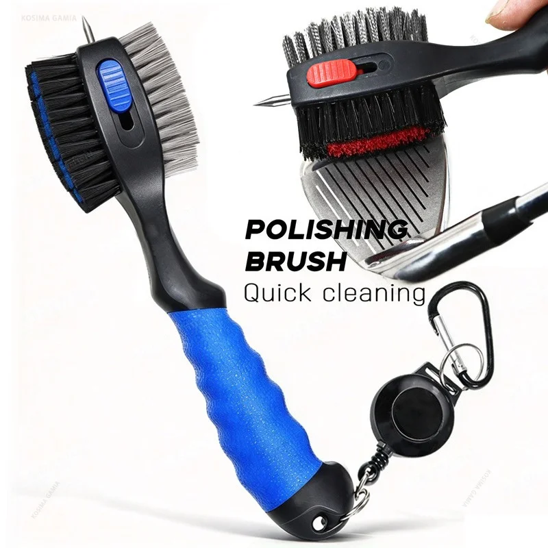 Golf Club Groove Cleaning Brush 2-Sided Dual Bristle with Carabiner Stainless Steel Copper Putter Wedge Irons Golf Accessories