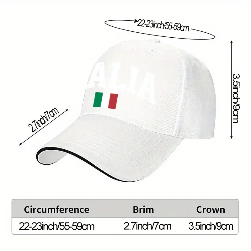 Custom Hats 1pc, Italian Flag Print, Adjustable Sandwich Baseball Cap, Lightweight Printed Craft Women'S Hat, Italian Style Men