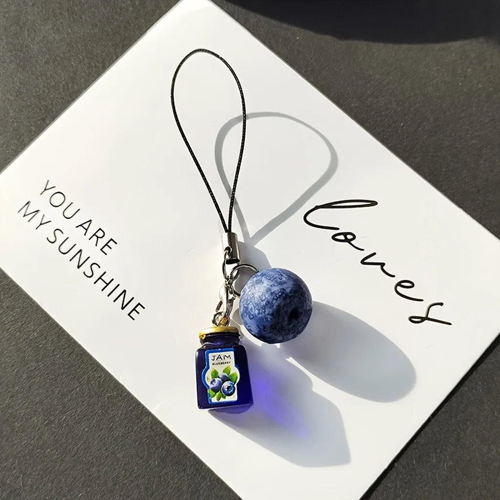 Cute Simulation Blueberry Blueberry Jam Resin Key Chain Mini Fruit Pendant For Bag Phone Key Decoration