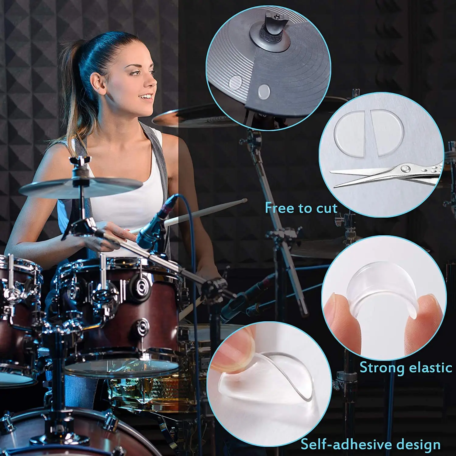 A98U 18Pcs Drum Dampeners Gel Pads Silicone Drum Silencers 3 Colors Drum Dampening Pads Drum Mute Pads for Drums Tone Control