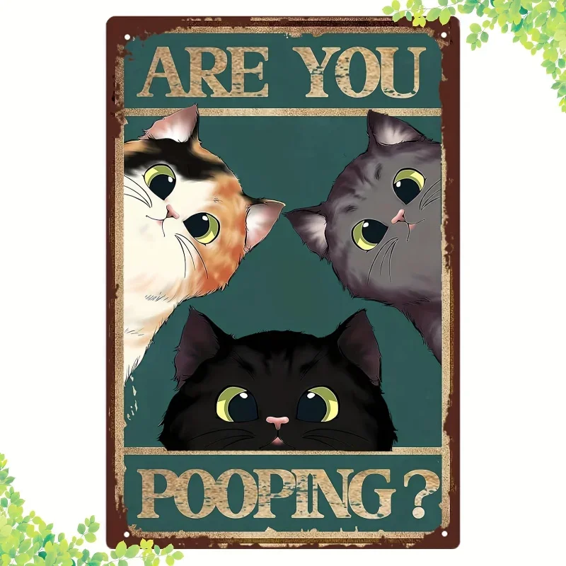 1pc Funny Cat Bathroom Metal Sign 