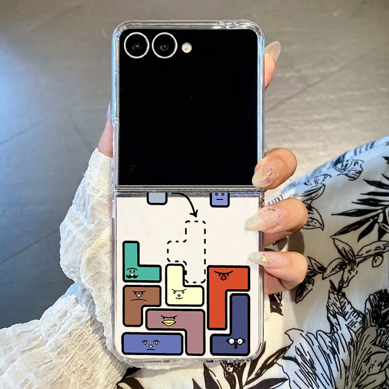 Tetris Cup Patterned Phone Case For Samsung Galaxy Z Flip 8 7 FE 6 5 4 3 Hard PC Clear Folding Cover For Samsung Z Flip7 Flip8