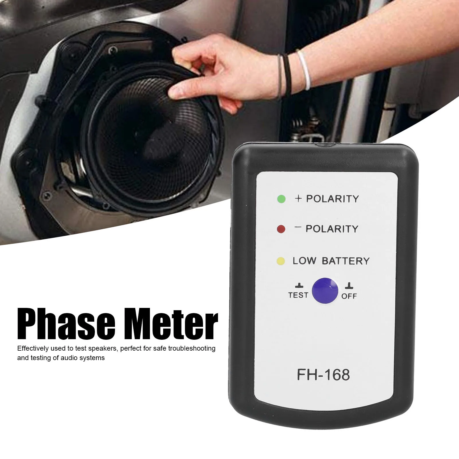 Car Audio Phase Tester Universal For Car Speakers Tweeters Subwoofers 6F22 Battery ABS Professional Polarity Adjustment Detector