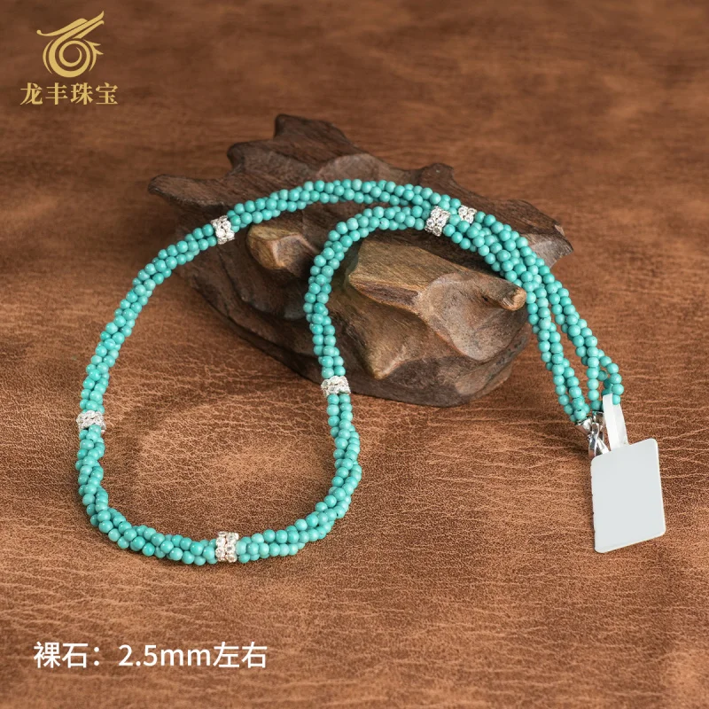 Necklace Natural Turquoise Round Beads Braided Twist Handmade Style Collarbone Chain