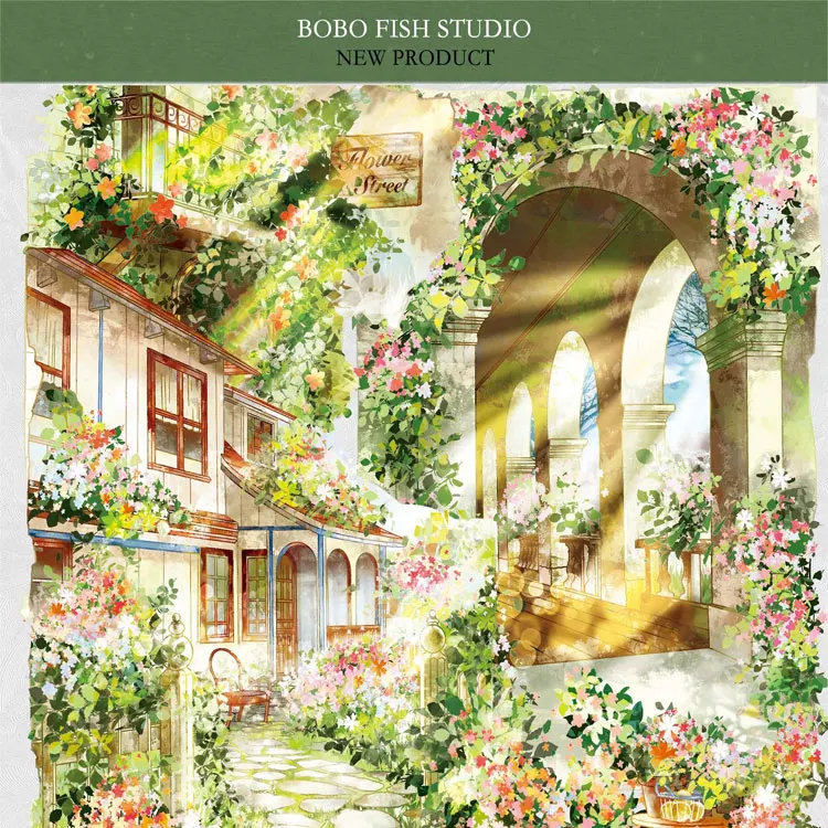 1 Loop Washi Pet Tape Sample BoBo Yuguang Language Flower House Collage Journal V1tape