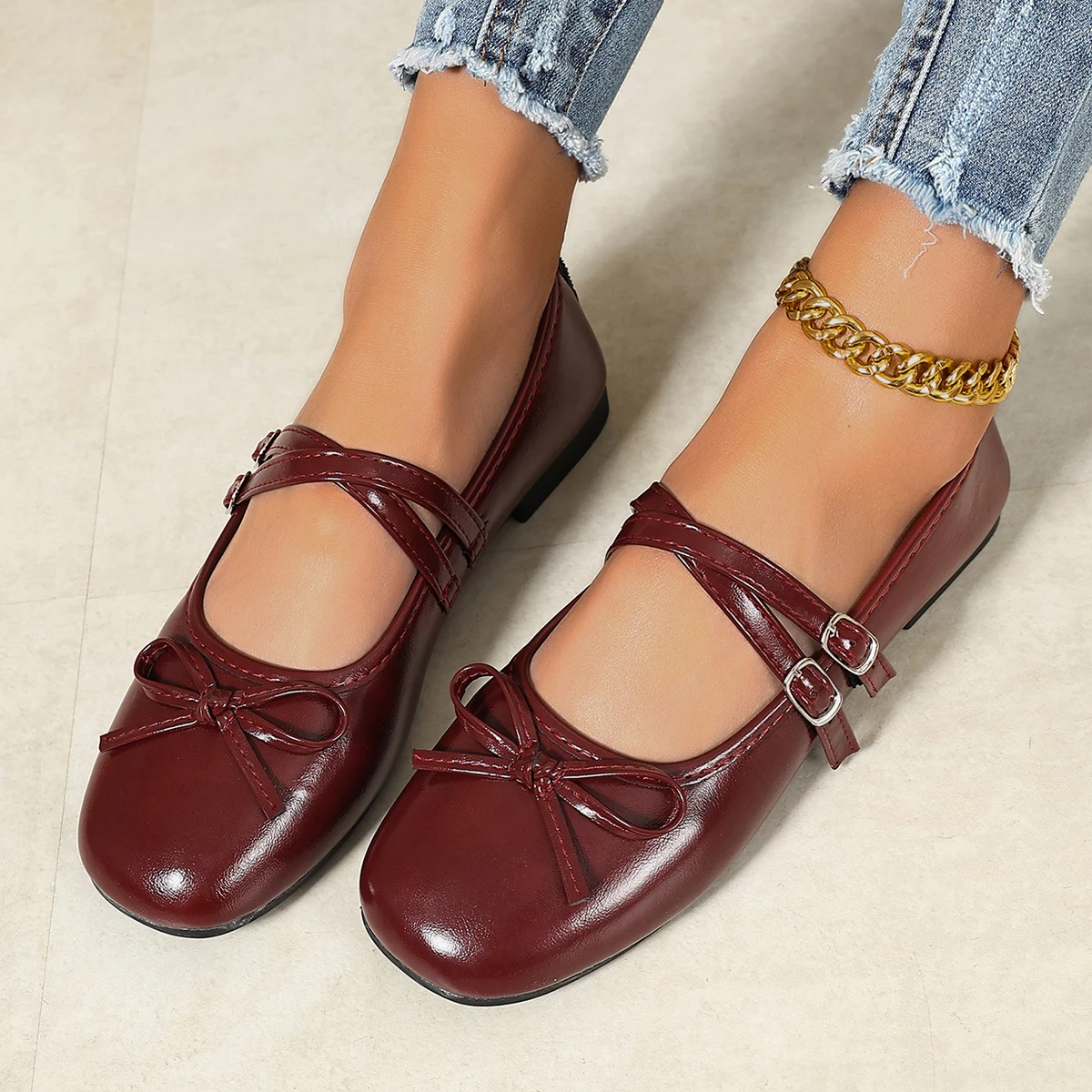 Frühlings- und Herbst-Neuheit: Bequeme Arbeits- und Freizeitschuhe mit eckiger Zehenpartie für Damen, modische und heiß begehrte sexy flache Schuhe mit Schleife. – Detail 3